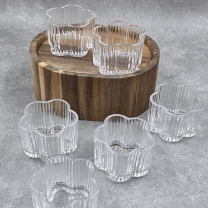 SET COPETINERO FLOR TRANSPARENTE 8.6*8*6CM 220ML MEDIANO.X6 UNIDADES.(HE 12)