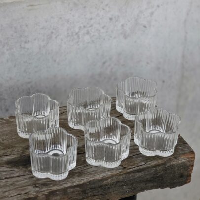 PACK X 6 COPETINEROS FLOR VIDRIO TRANSP  7*7*5 CM X 130 ML CHICO