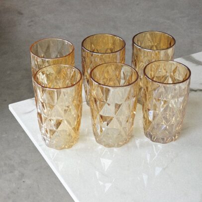 Vaso de Vidrio Labrado Rombo AMBAR x6 unidades (EMC27-8-1)