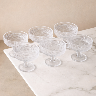 SET X 6 COMPOTERAS DE VIDRIO LABRADAS TRANSPARENTE 11.8*10CM (EMC56-3)