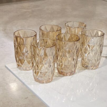 SET X 6 VASOS LABRADOS ROMBOS AMBAR 370ML (EMC27-8-1)