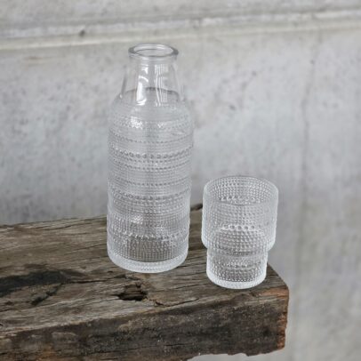 BOTELLA DE NOCHE 850ML / VASO 190ML PUNTOS TRANSPARENTE.