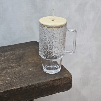 JARRITO DE VIDRIO LABRADO TRANSPERENTE CON SORBETE 8.8*18.3cm 710ML (EMC31-20)
