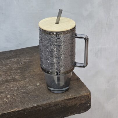 JARRITO DE VIDRIO LABRADO GRIS CON SORBETE 8.8*18.3cm 710ML (EMC31-18)