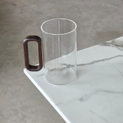 TAZA DE VIDRIO COLOR TRASPARENTE MANIJA DE MADERA 7*12 (EMC30-3)