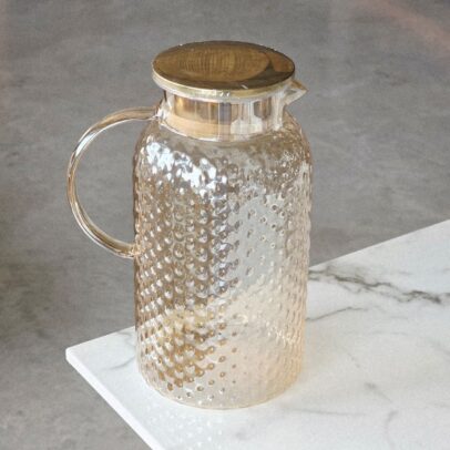 JARRA DE VIDRIO CON TAPA DE ACERO INOXIDABLE COLOR AMBAR 1.8LT (EMC28-1-1)