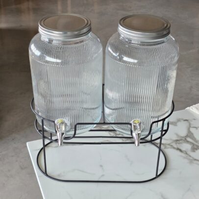 DISPENSER DE VIDRIO DOBLE CON CANILLA Y SOPORTE 4 LTS CADA UNO (EMC37-1)