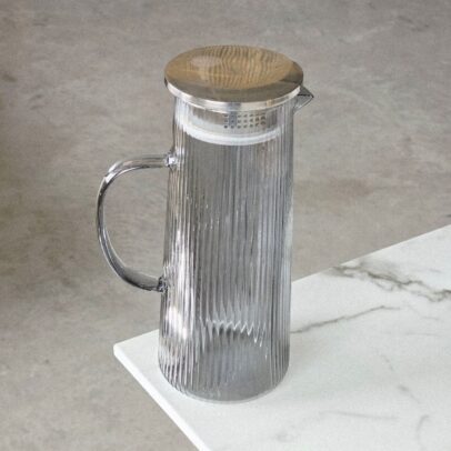 JARRA DE VIDRIO CON TAPA DE ACERO INOXIDABLE COLOR GRIS 1LT (EMC28-3-1)