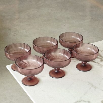 SET X 6 COMPOTERAS DE VIDRIO LABRADAS MALVA (EMC31-6)