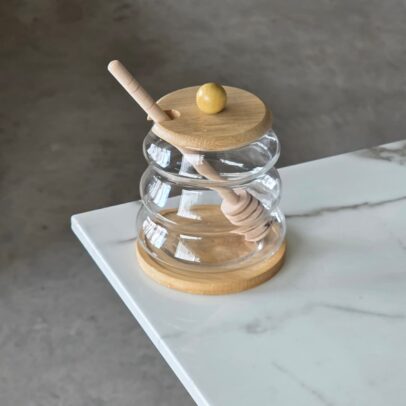 FRASCO DE VIDIRIO PARA MIEL CON TAPA DE MADERA 6.5*8.5CM (EMC30-6)