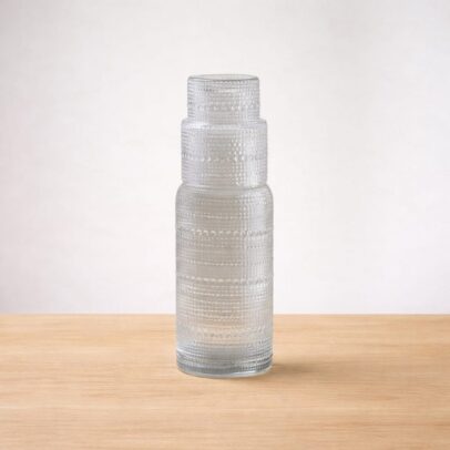 JARRA DE NOCHE DE VIDRIO LABRADO CON VASO COLOR TRANSPARENTE 850ML + 192ML (EMC41-14)