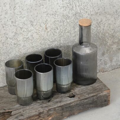 PACK X 7 / BOTELLA 900ML Y 6 VASOS APILABLES 250ML GRIS