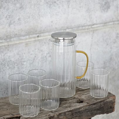 SET X 7. JARRA 1100 ML / 6 VASOS 300 ML VIDRIO TRANSPARENTE