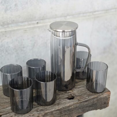 SET X 7. JARRA 1100 ML / 6 VASOS 300 ML VIDRIO COLOR BLACK