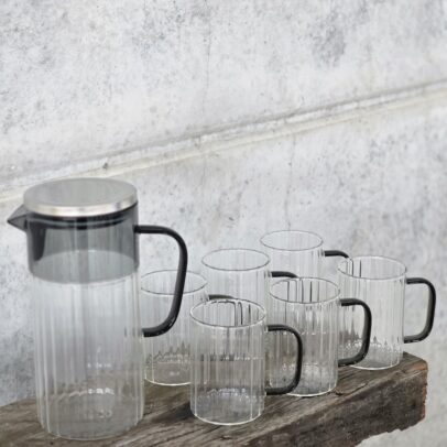 SET X 7 JARRA 1400 ML / 6 TAZAS 310 ML VIDRIO RAYAS GRUESAS TRANSP/BLACK