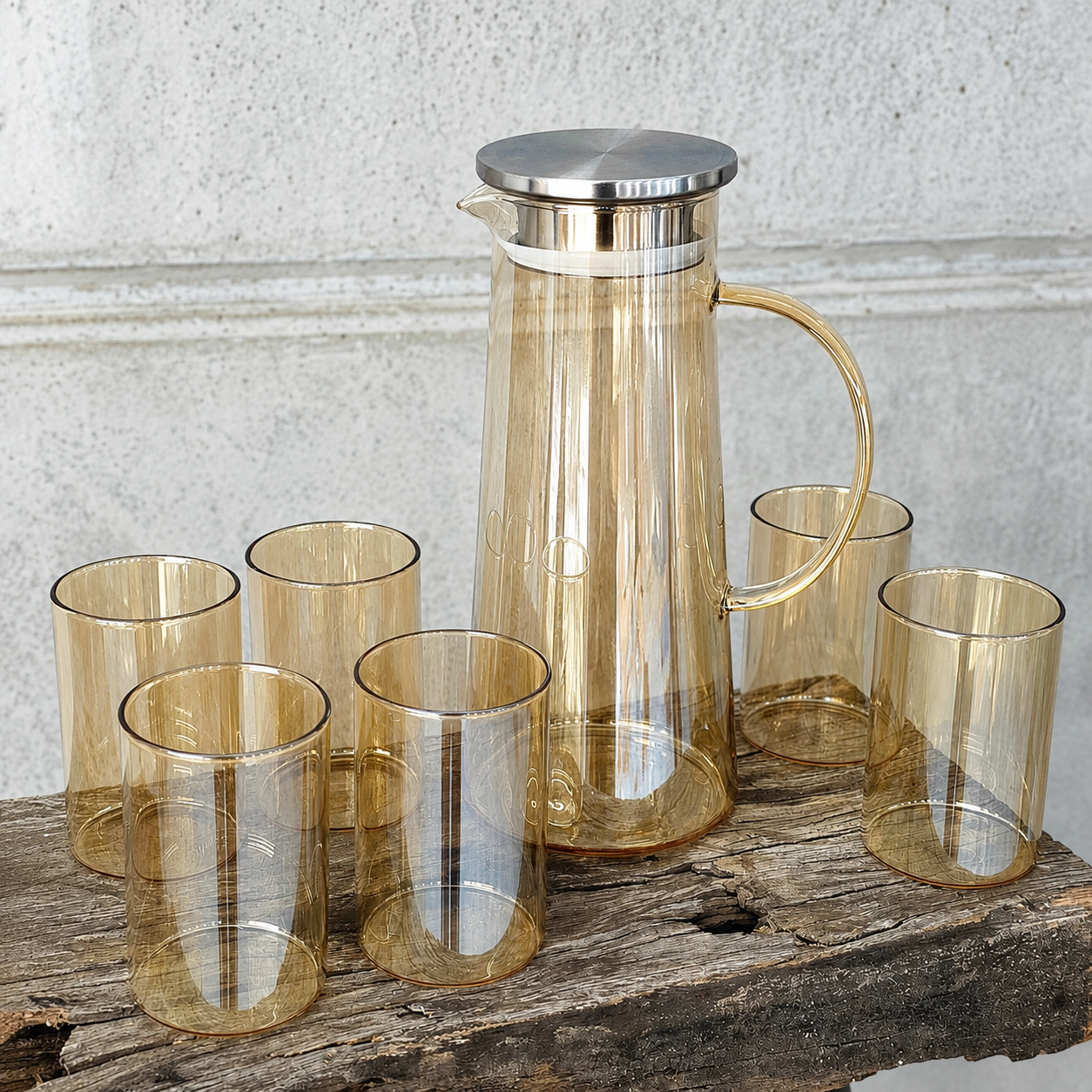 SET X 7. JARRA 1450 ML / 6 VASOS 280 ML VIDRIO AMBAR