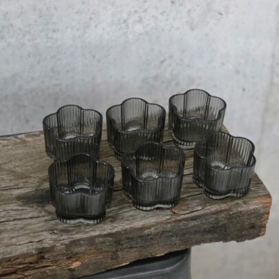PACK X 6 COPETINEROS FLOR VIDRIO BLACK 7*7*5 CM X 130 ML CHICO