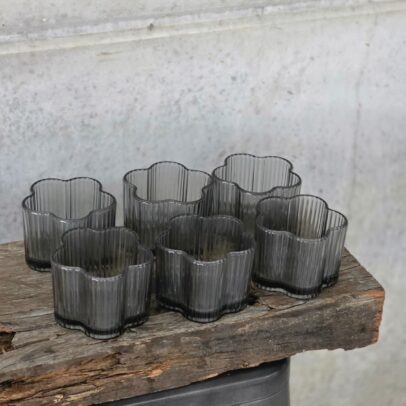 PACK X 6 COPETINEROS FLOR VIDRIO BLACK  9*7*7 CM X 260 ML GRANDE