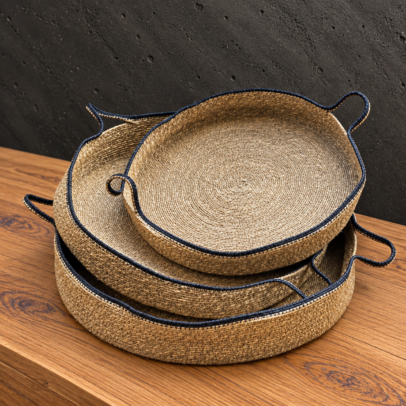SET X 3 BANDEJAS BANJUT FIBRAS NATURALES NATURAL - BLACK C/MANIJAS 9X55 / 8X51/ 7X47